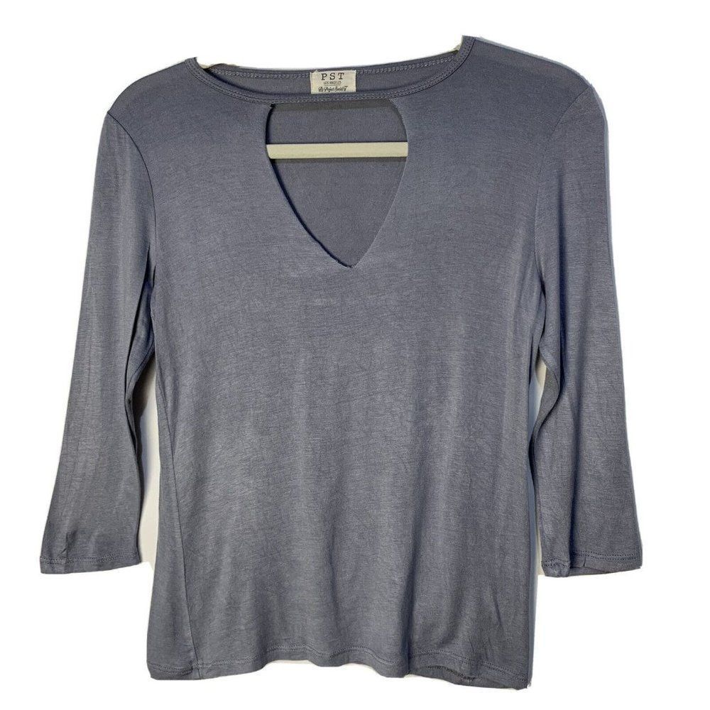 Women's PST Project Social Tee Keyhole Choker 3/4 Sleeve Top XS M New 7524